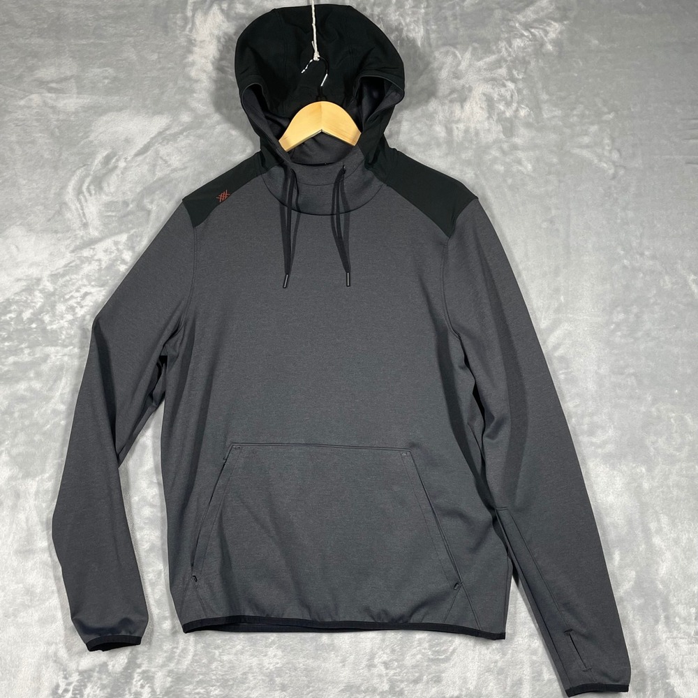 Rhone Mens Scuba Hood Performance Hoodie Charcoal Grey Black Thumbholes Size M